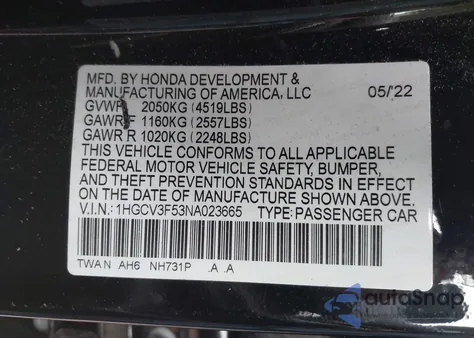 2022 Honda Accord Hybrid Ex-L z USA, uszkodzony, nr VIN 1HGCV3F53NA023665